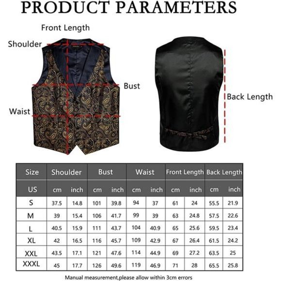 men's Wedding Paisley Suit Vest, Black Gold Slim Fit - Picture 3 of 6